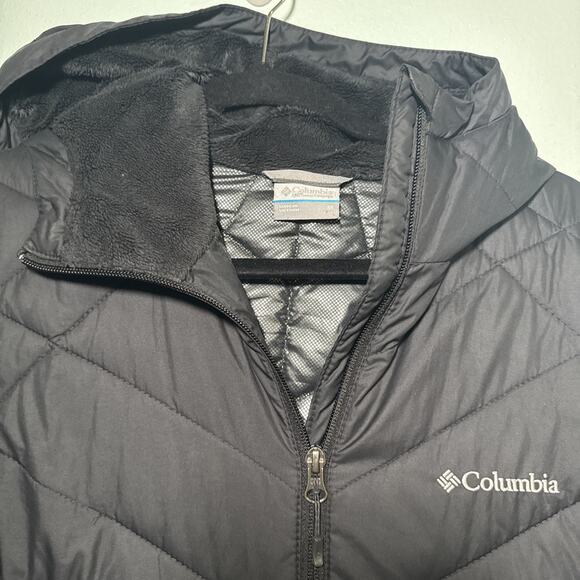 Columbia Omni Heat Coat Parka Womens Medium Black Puffer Full Zip Quilted Hood - Picture 2 of 6